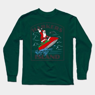 Harkers Island, NC Christmas Vacationing Waterskiing Santa Long Sleeve T-Shirt